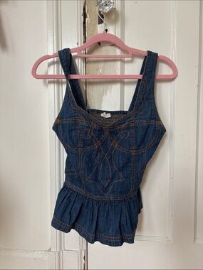 Pilcro Denim Peplum Tank Top - Blue